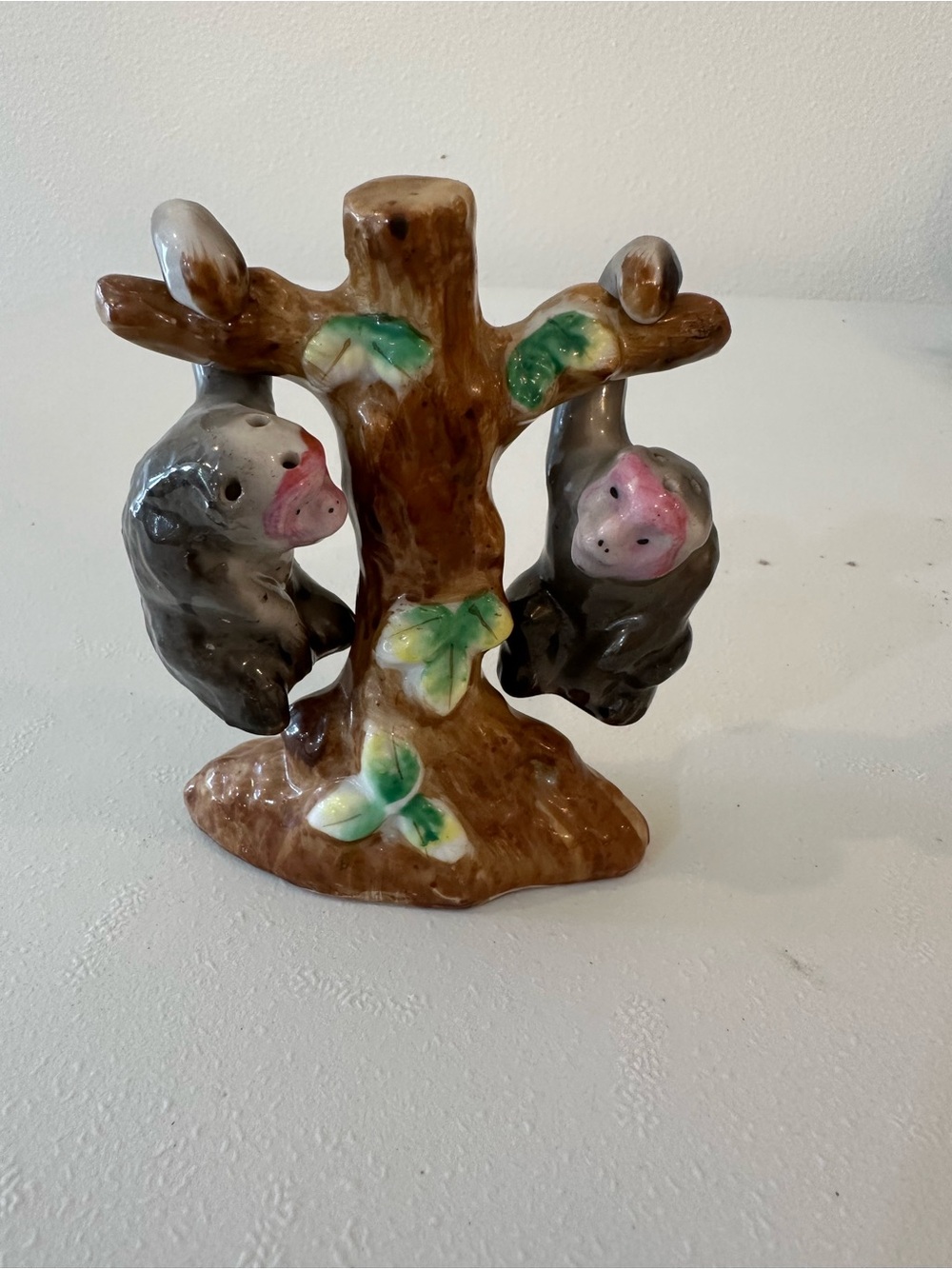 Vintage ceramic hanging monkeys, salt, and pepper shaker. Made in Japan.